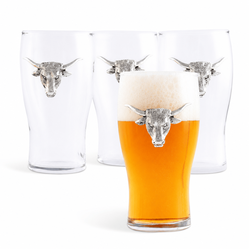 Arthur Court Western Frontier Longhorn Beer Pint Glasses - Set of 4