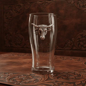Arthur Court Western Frontier Longhorn Beer Pint Glasses - Set of 4