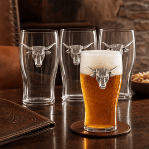 Arthur Court Western Frontier Longhorn Beer Pint Glasses - Set of 4