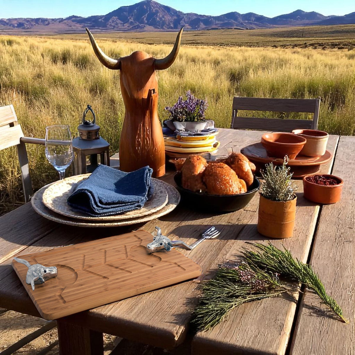 Arthur Court Western Frontier Longhorn Carving Board