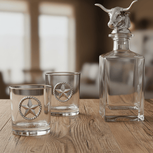 Arthur Court Western Frontier Longhorn Decanter Set with Pair of Glasses