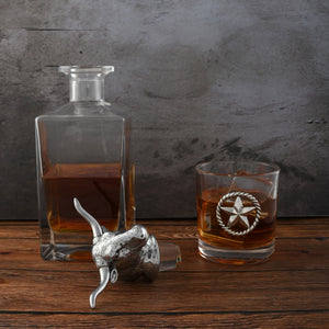Arthur Court Western Frontier Longhorn Decanter Set with Pair of Glasses