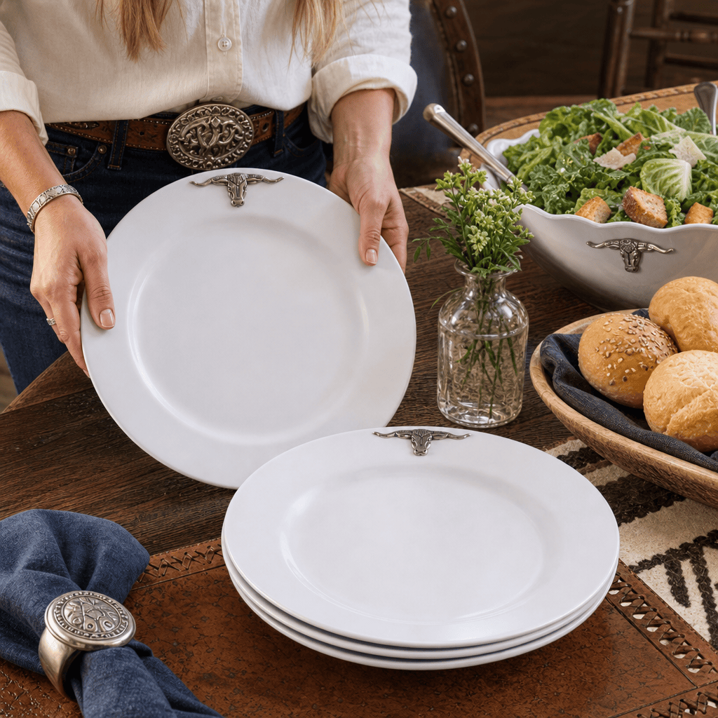 Arthur Court Western Frontier Longhorn Melamine Lunch Plates - Set of 4