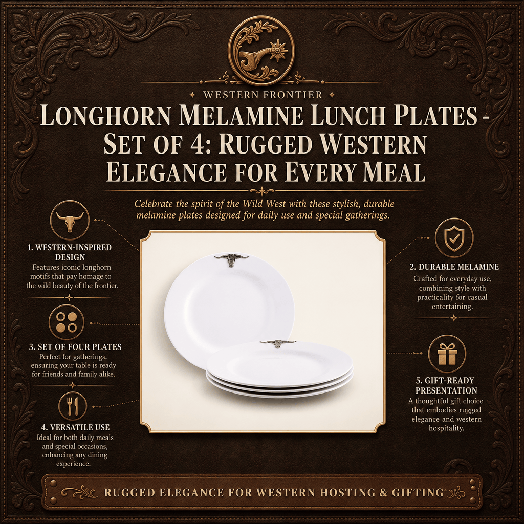 Arthur Court Western Frontier Longhorn Melamine Lunch Plates - Set of 4