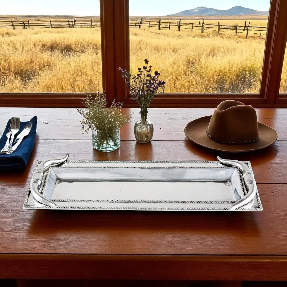 Arthur Court Western Frontier Longhorn Oblong Tray