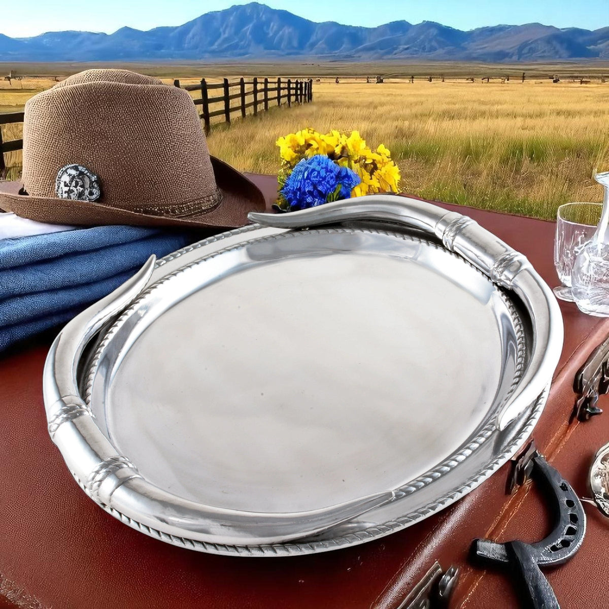 Arthur Court Western Frontier Longhorn Oval Platter