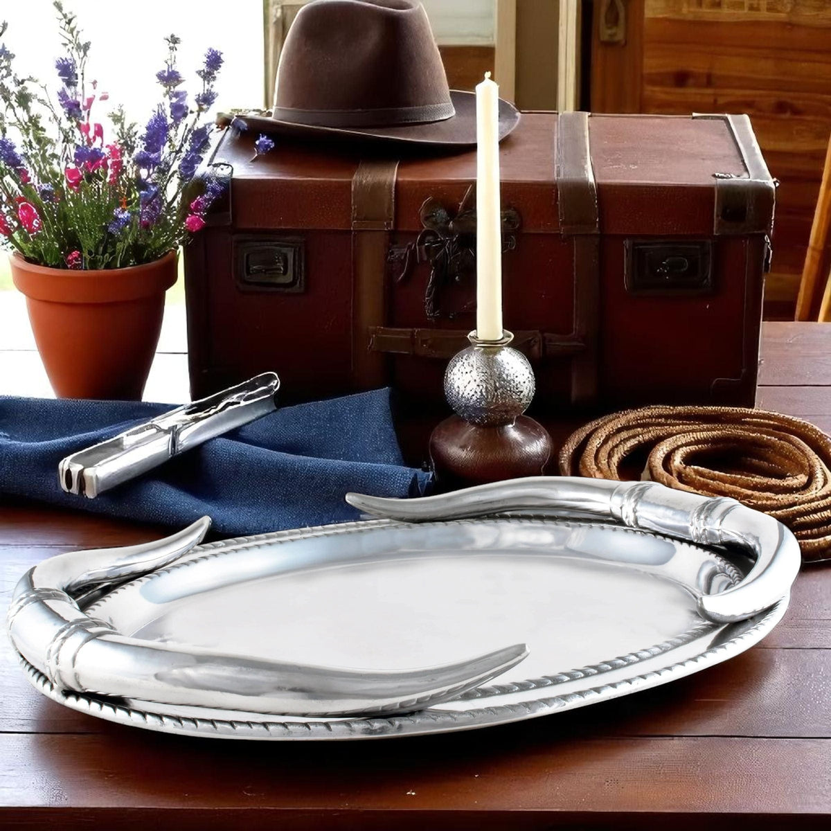 Arthur Court Western Frontier Longhorn Oval Platter