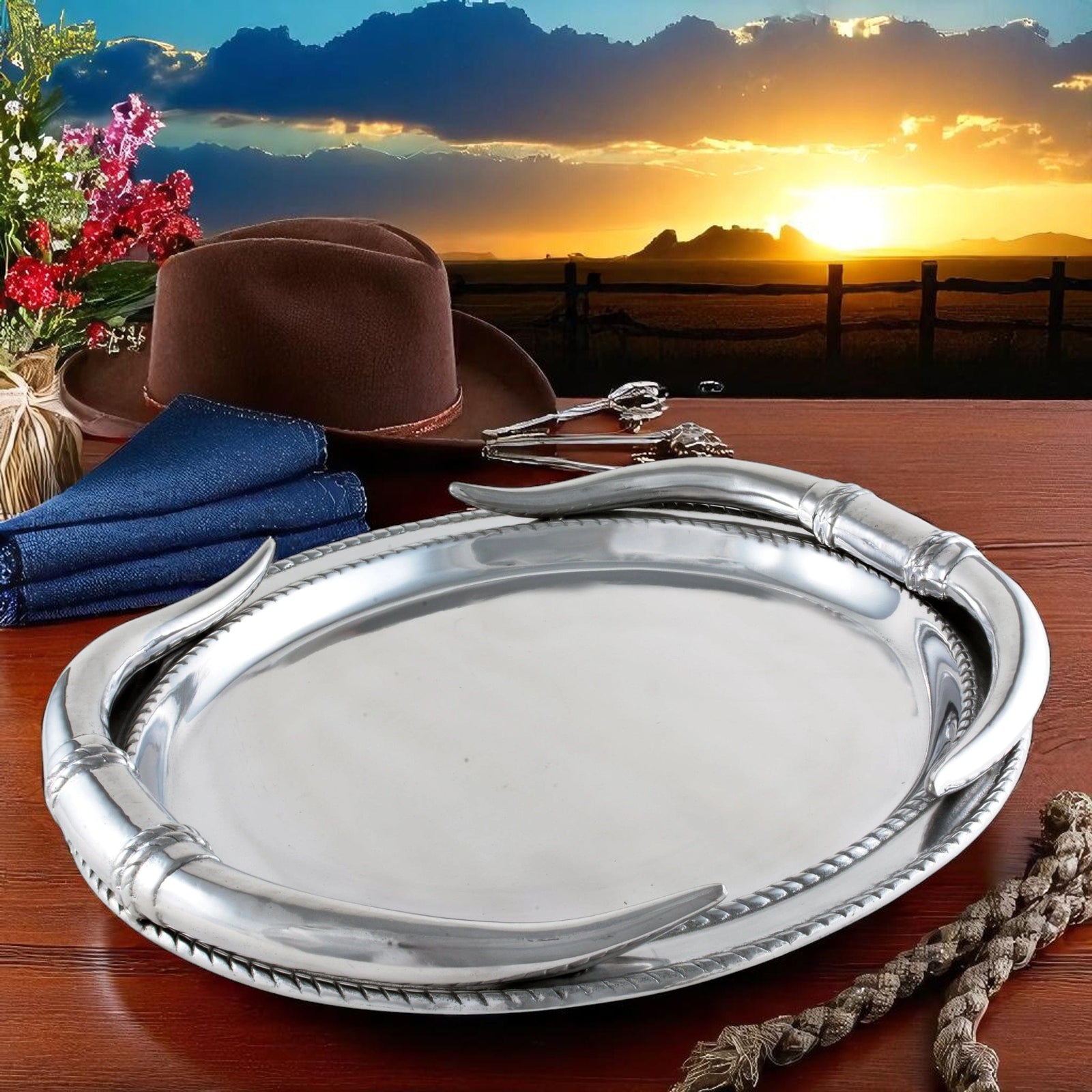 Arthur Court Western Frontier Longhorn Oval Platter
