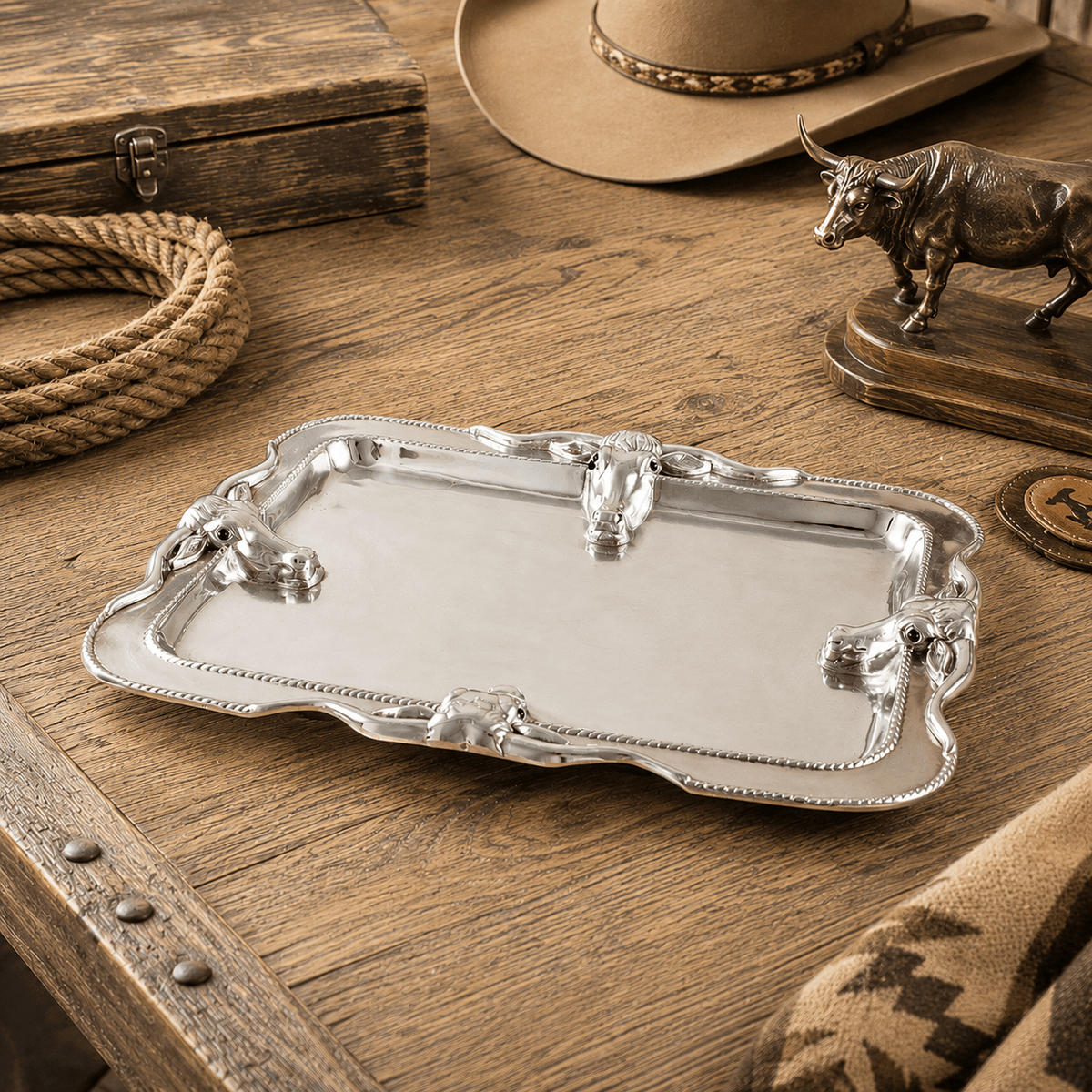 Arthur Court Western Frontier Longhorn Platter Large