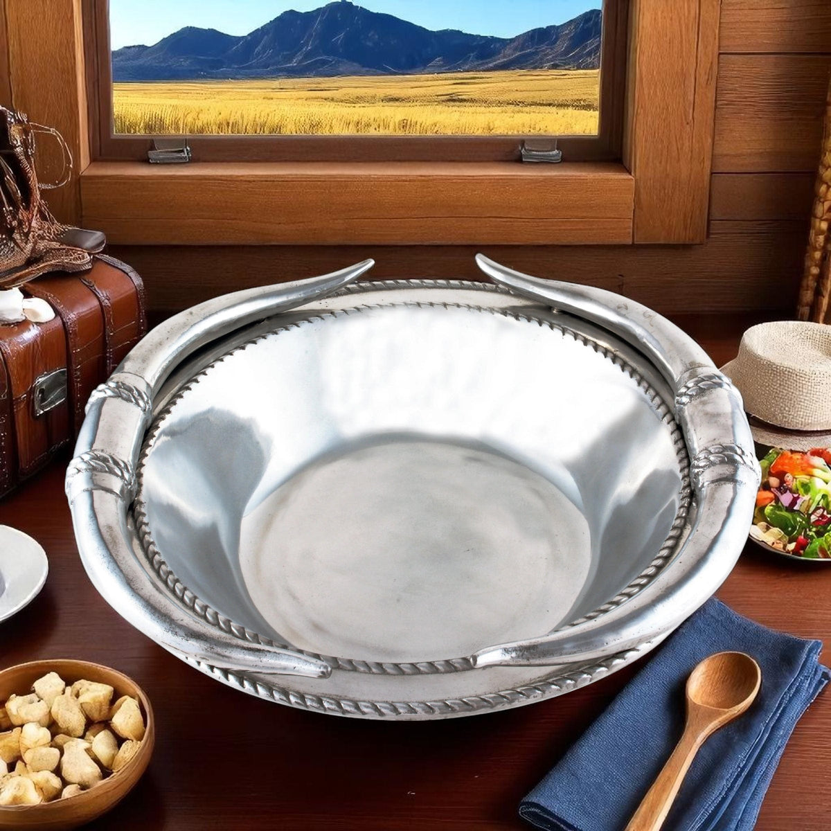 Arthur Court Western Frontier Longhorn Salad Bowl 12