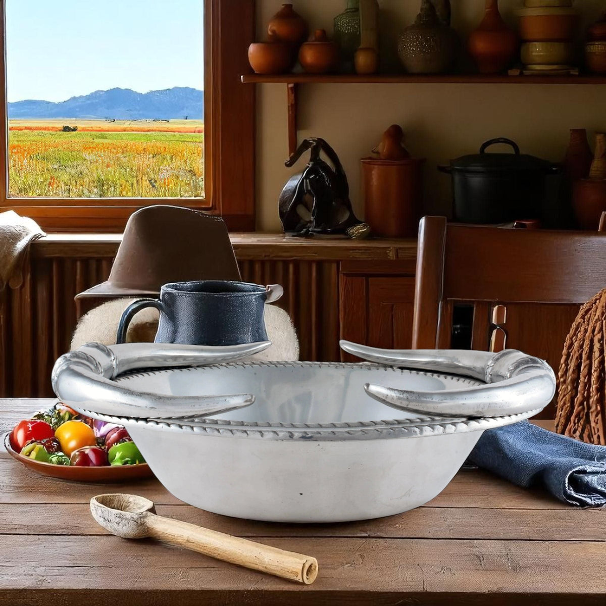 Arthur Court Western Frontier Longhorn Salad Bowl 12