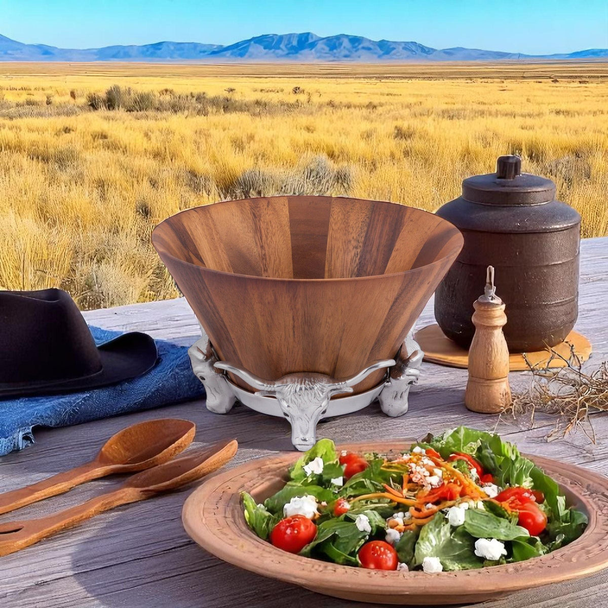 Arthur Court Western Frontier Longhorn Salad Bowl