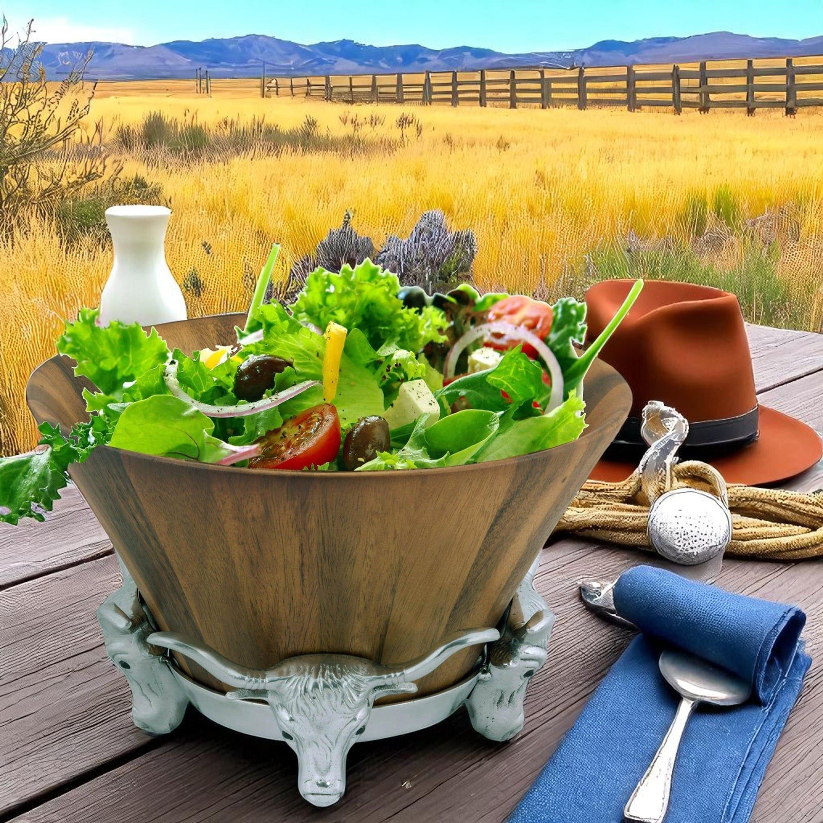 Arthur Court Western Frontier Longhorn Salad Bowl