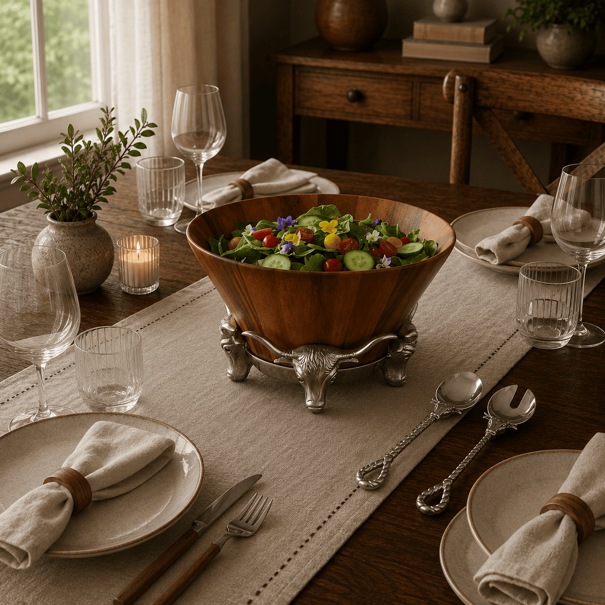 Arthur Court Western Frontier Longhorn Serving Set