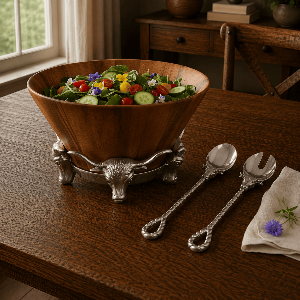 Arthur Court Western Frontier Longhorn Serving Set
