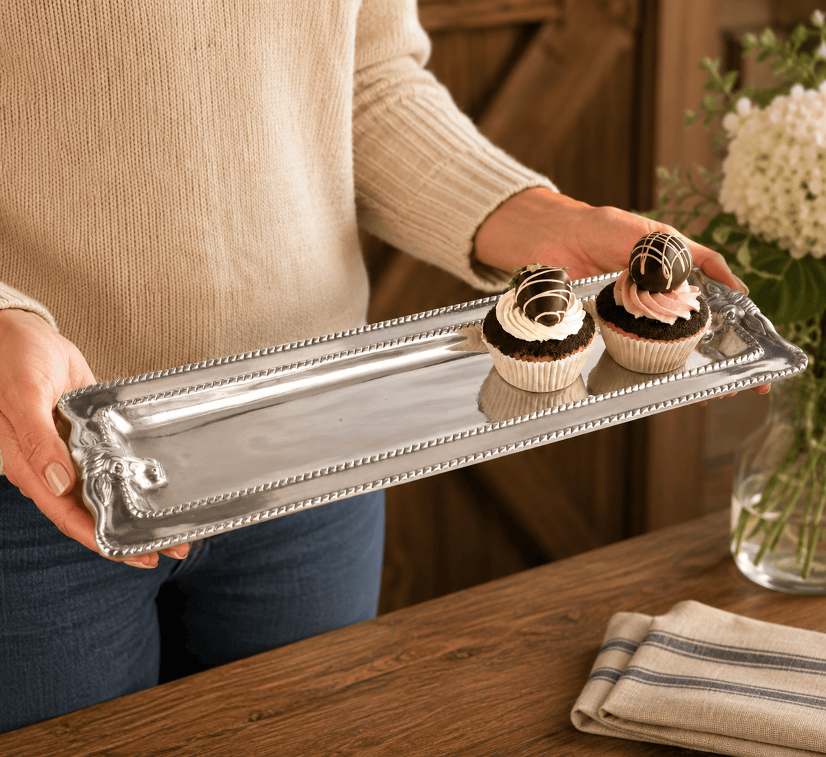 Arthur Court Western Frontier Longhorn with Braid Oblong Tray