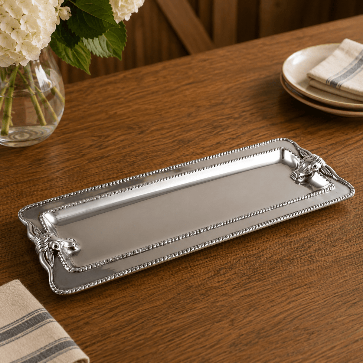 Arthur Court Western Frontier Longhorn with Braid Oblong Tray