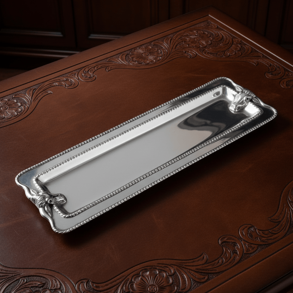 Arthur Court Western Frontier Longhorn with Braid Oblong Tray