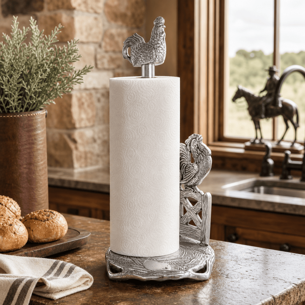Arthur Court Western Frontier Rooster Paper Towel Holder