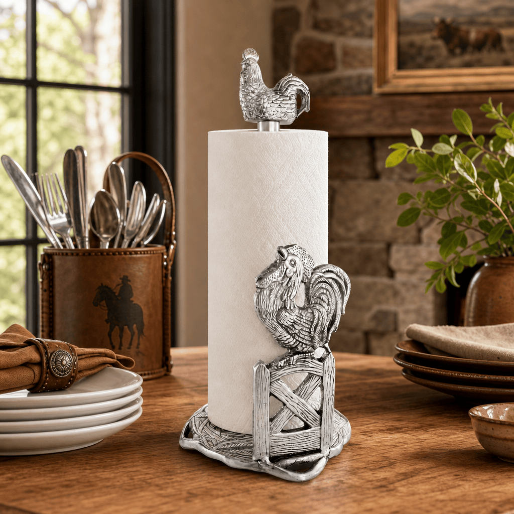 Arthur Court Western Frontier Rooster Paper Towel Holder