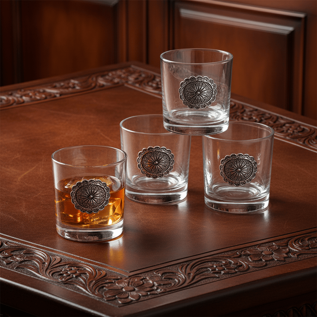 Arthur Court Western Frontier Western Concho Bar Glasses Set of 4