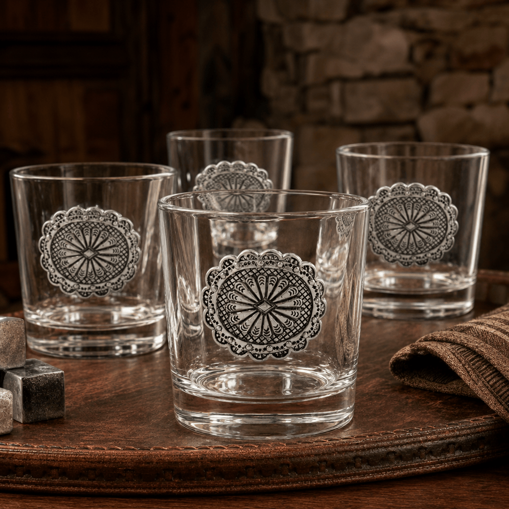 Arthur Court Western Frontier Western Concho Bar Glasses Set of 4