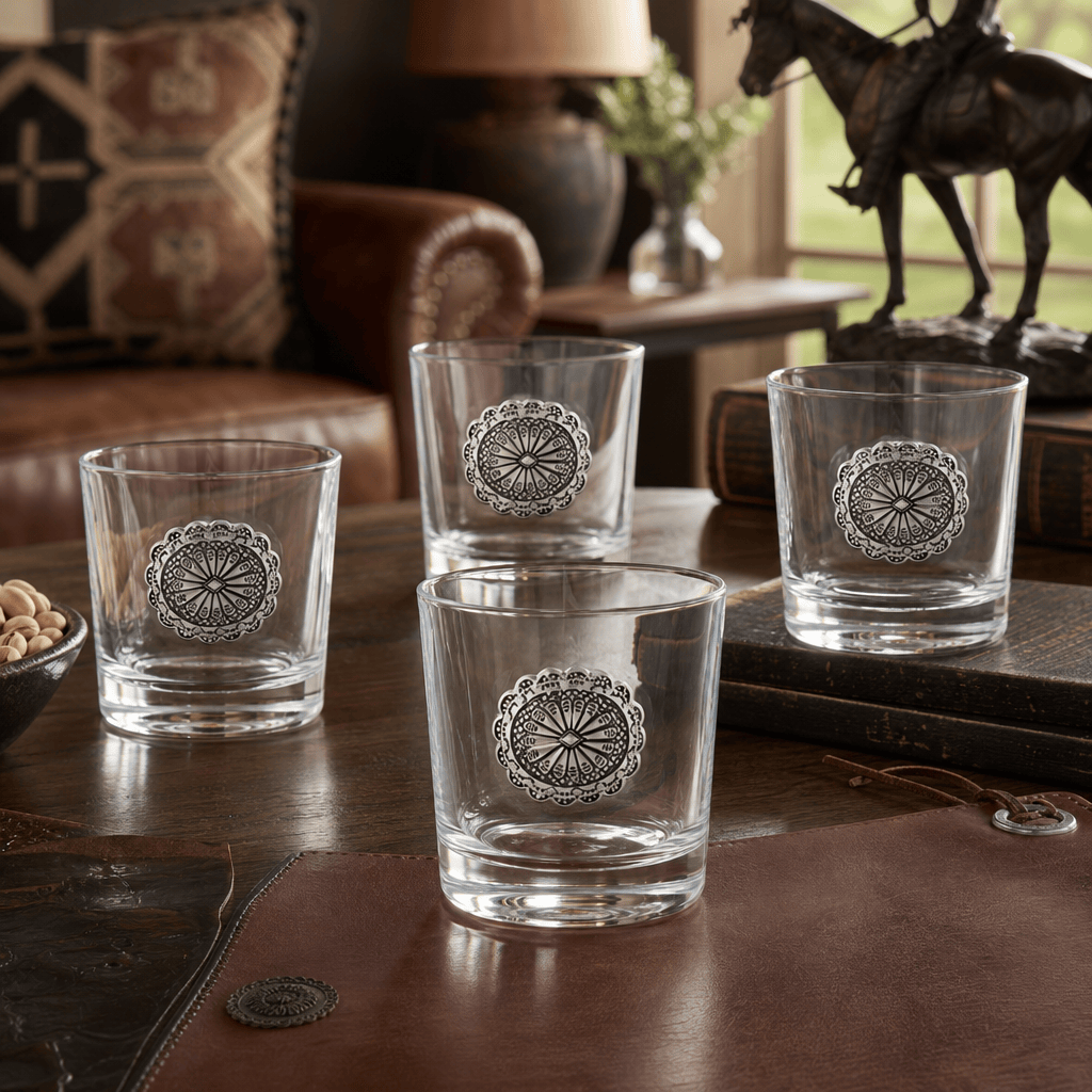 Arthur Court Western Frontier Western Concho Bar Glasses Set of 4