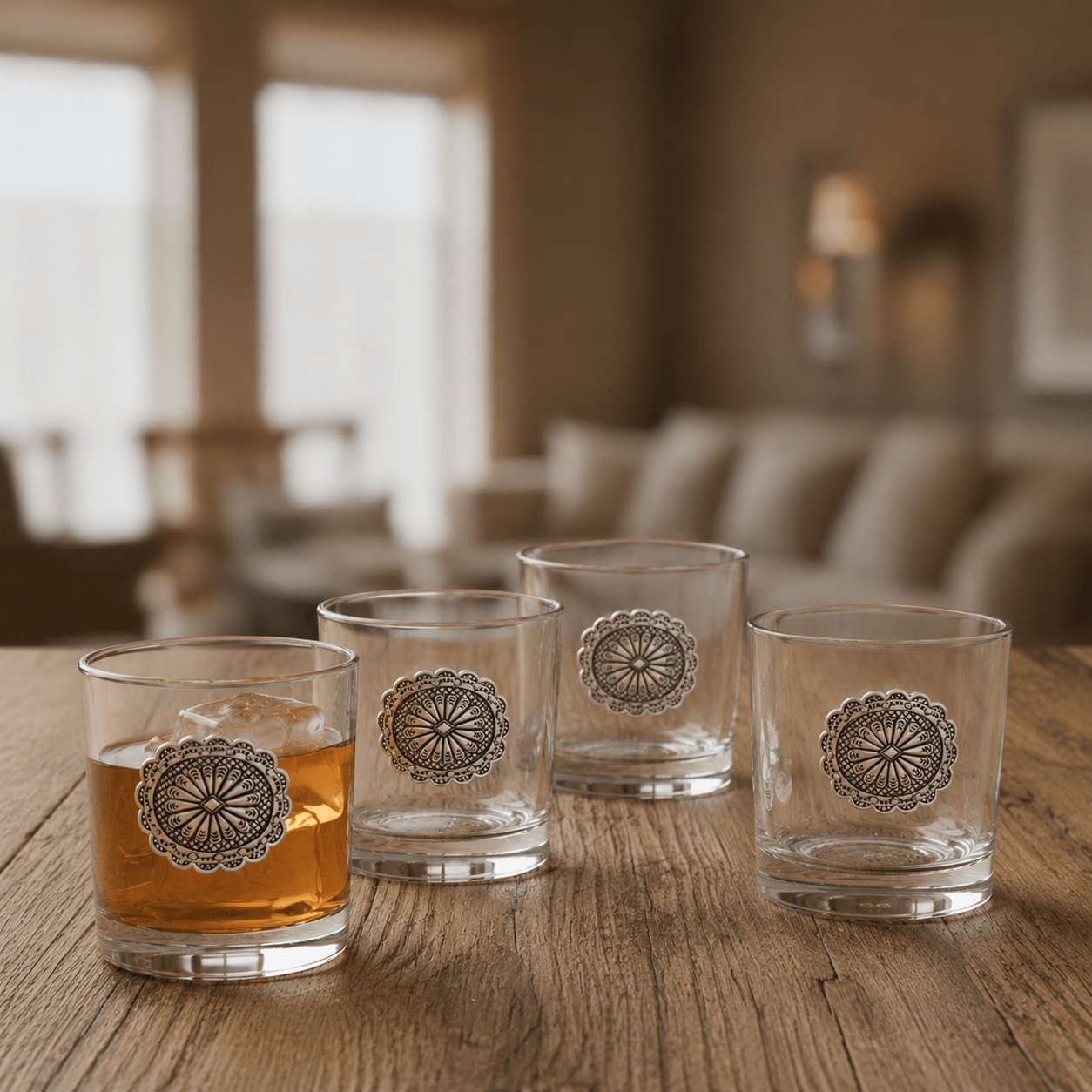 Arthur Court Western Frontier Western Concho Bar Glasses Set of 4
