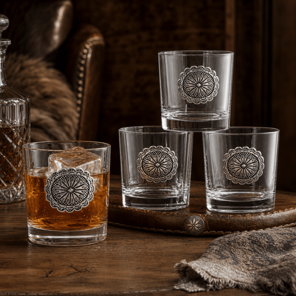 Arthur Court Western Frontier Western Concho Bar Glasses Set of 4