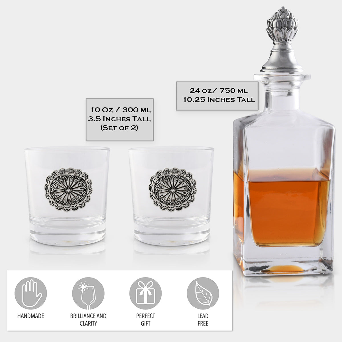 Arthur Court Western Frontier Western Concho Decanter Set with Glasses