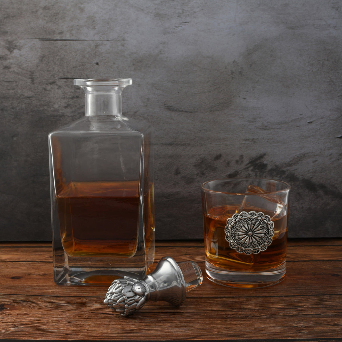 Arthur Court Western Frontier Western Concho Decanter Set with Glasses