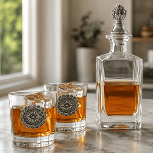 Arthur Court Western Frontier Western Concho Decanter Set with Glasses