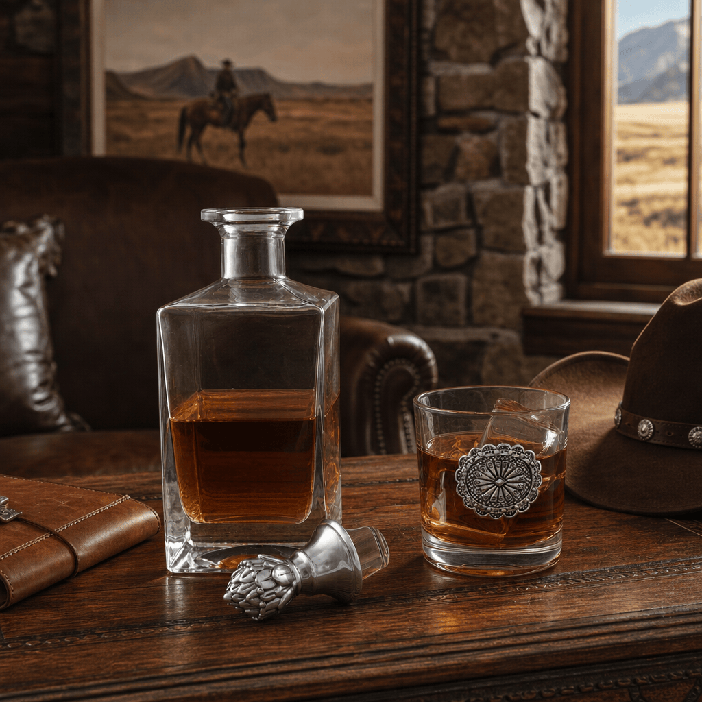 Arthur Court Western Frontier Western Concho Decanter Set with Glasses