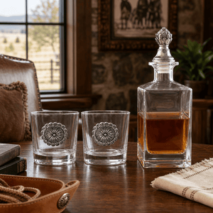 Arthur Court Western Frontier Western Concho Decanter Set with Glasses