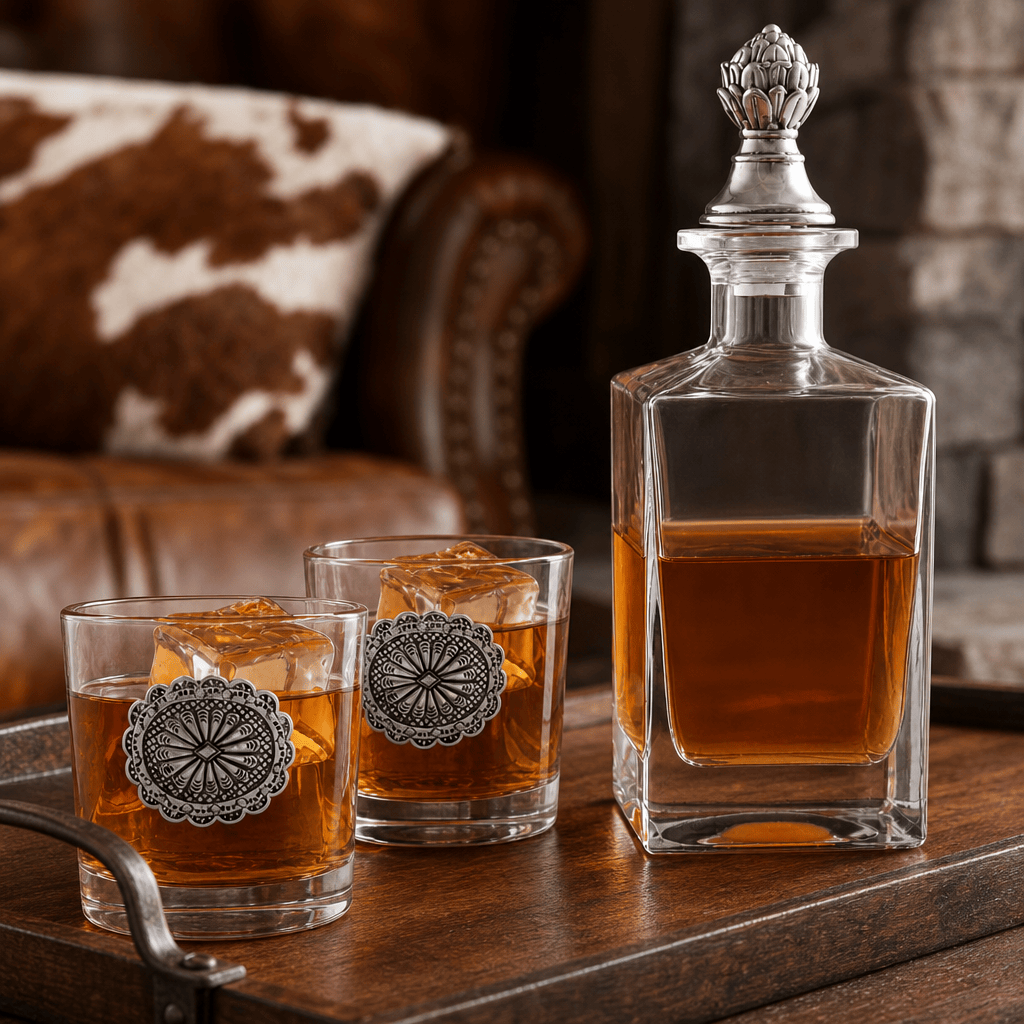 Arthur Court Western Frontier Western Concho Decanter Set with Glasses
