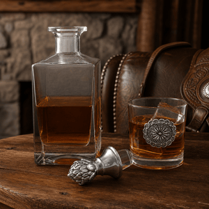 Arthur Court Western Frontier Western Concho Decanter Set with Glasses