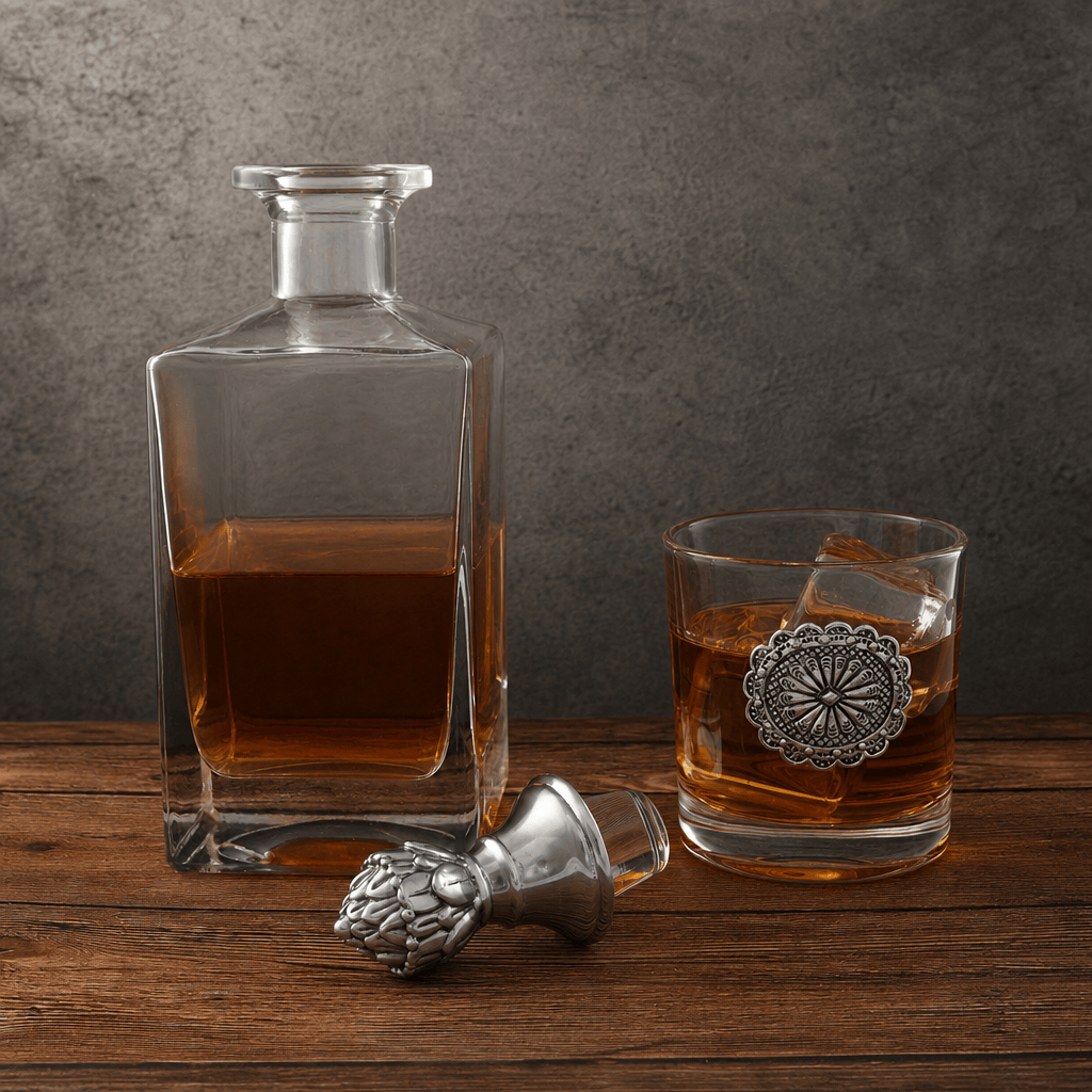 Arthur Court Western Frontier Western Concho Decanter Set with Glasses