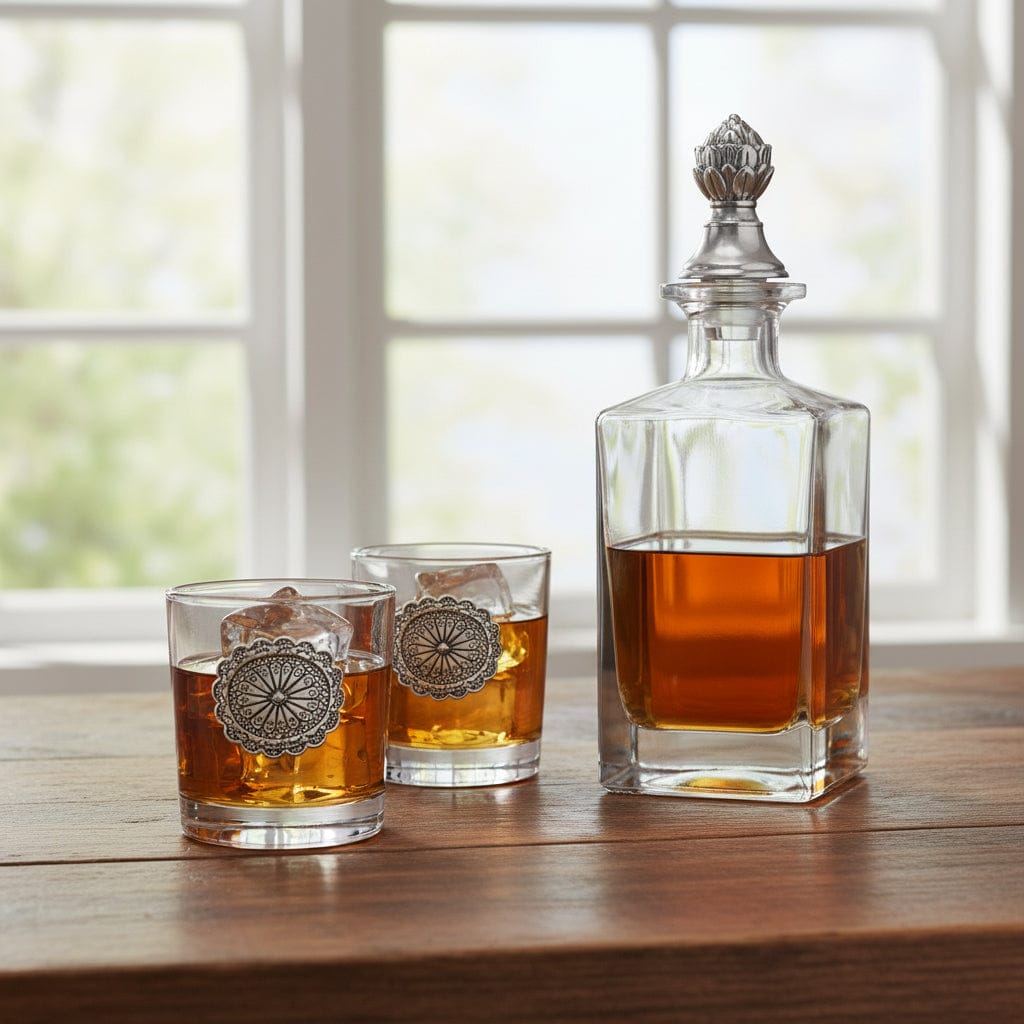 Arthur Court Western Frontier Western Concho Decanter Set with Glasses