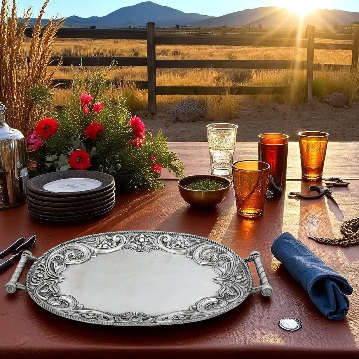 Arthur Court Western Frontier Western Leather Serving Tray