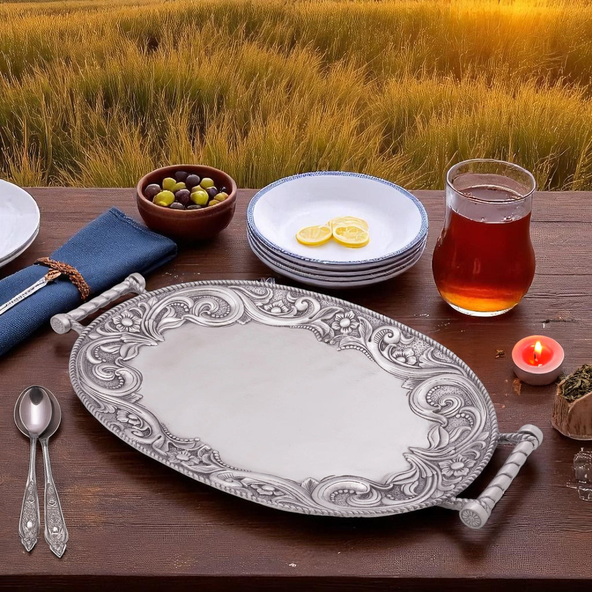 Arthur Court Western Frontier Western Leather Serving Tray