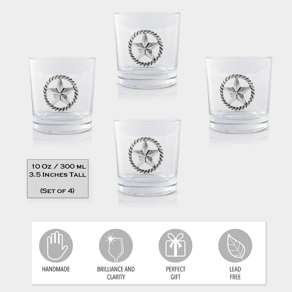 Arthur Court Western Frontier Western Star Bar Glasses Set of 4