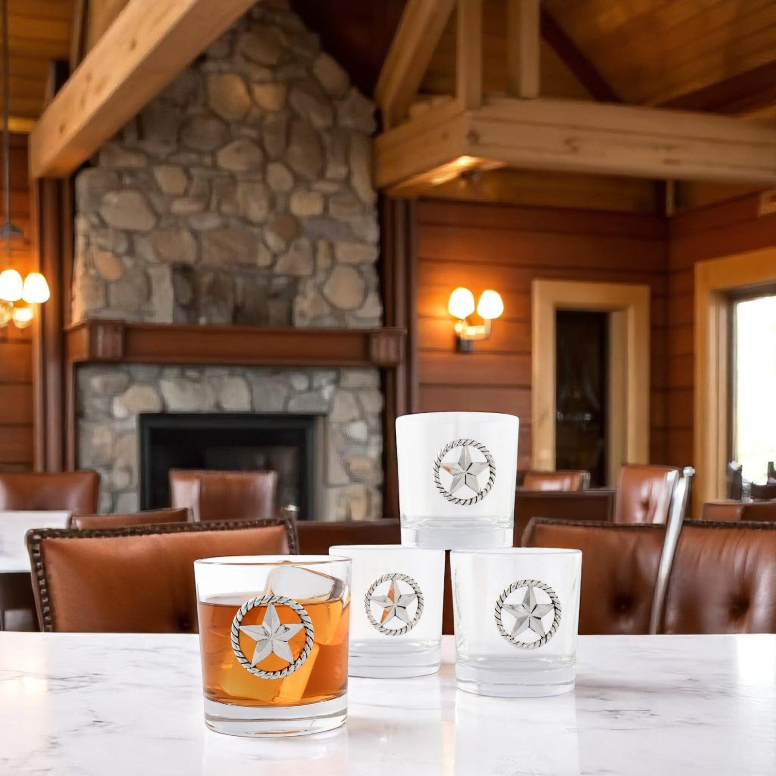 Arthur Court Western Frontier Western Star Bar Glasses Set of 4