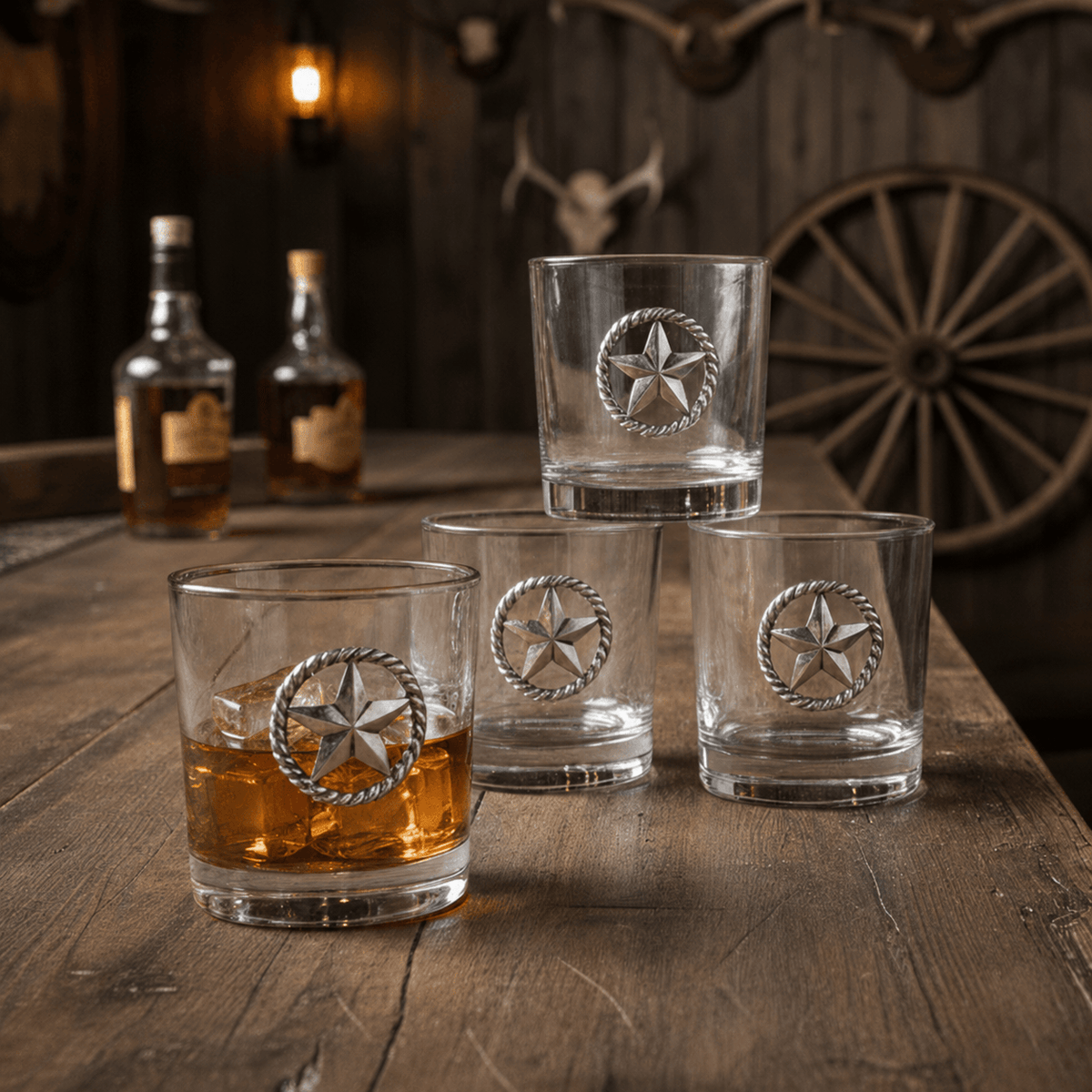 Arthur Court Western Frontier Western Star Bar Glasses Set of 4