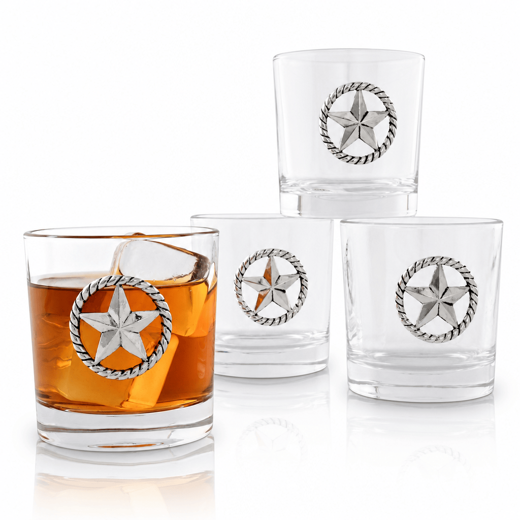 Arthur Court Western Frontier Western Star Bar Glasses Set of 4