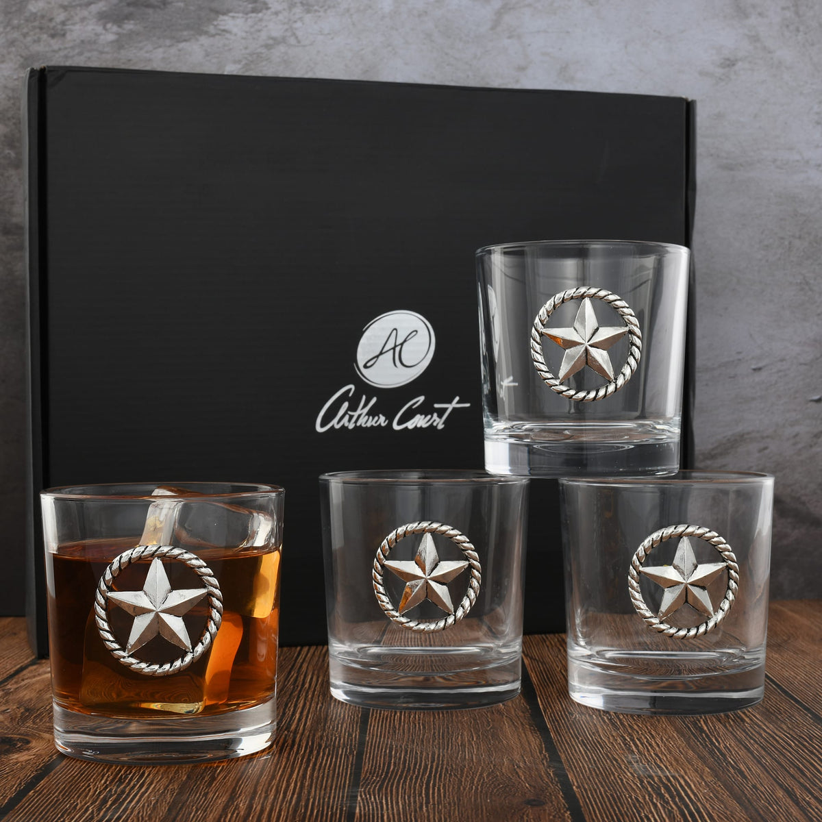 Arthur Court Western Frontier Western Star Bar Glasses Set of 4