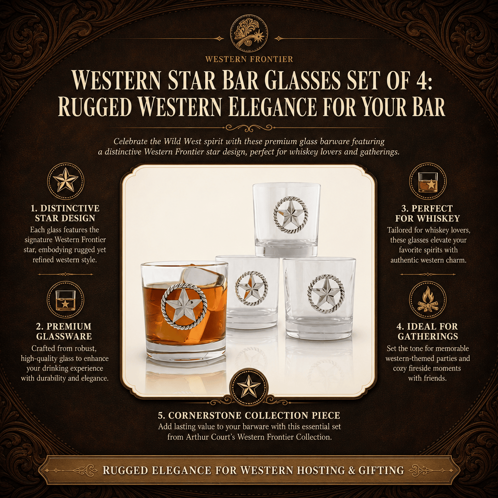 Arthur Court Western Frontier Western Star Bar Glasses Set of 4