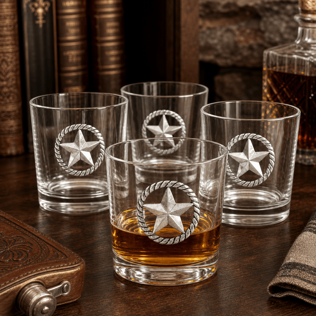 Arthur Court Western Frontier Western Star Bar Glasses Set of 4