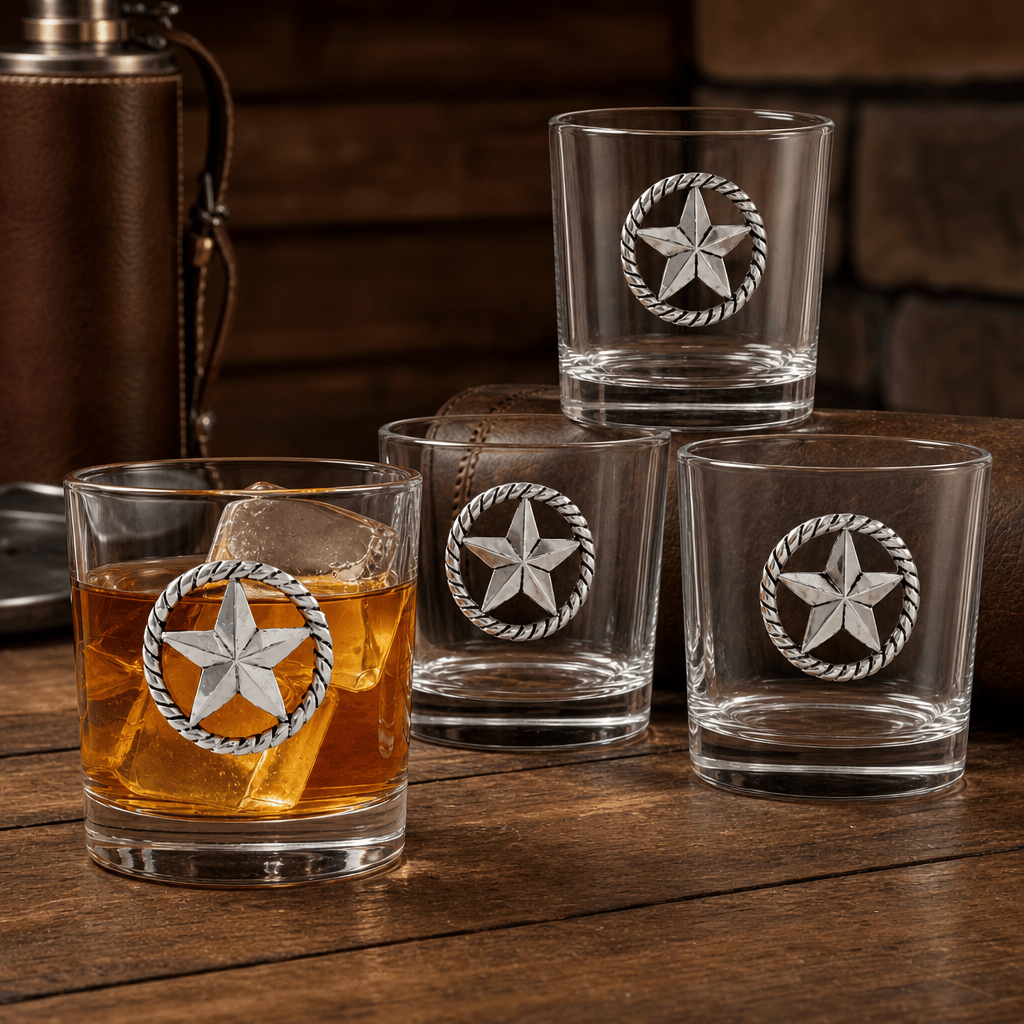 Arthur Court Western Frontier Western Star Bar Glasses Set of 4