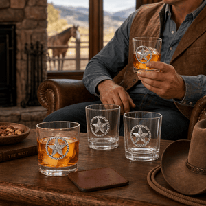 Arthur Court Western Frontier Western Star Bar Glasses Set of 4