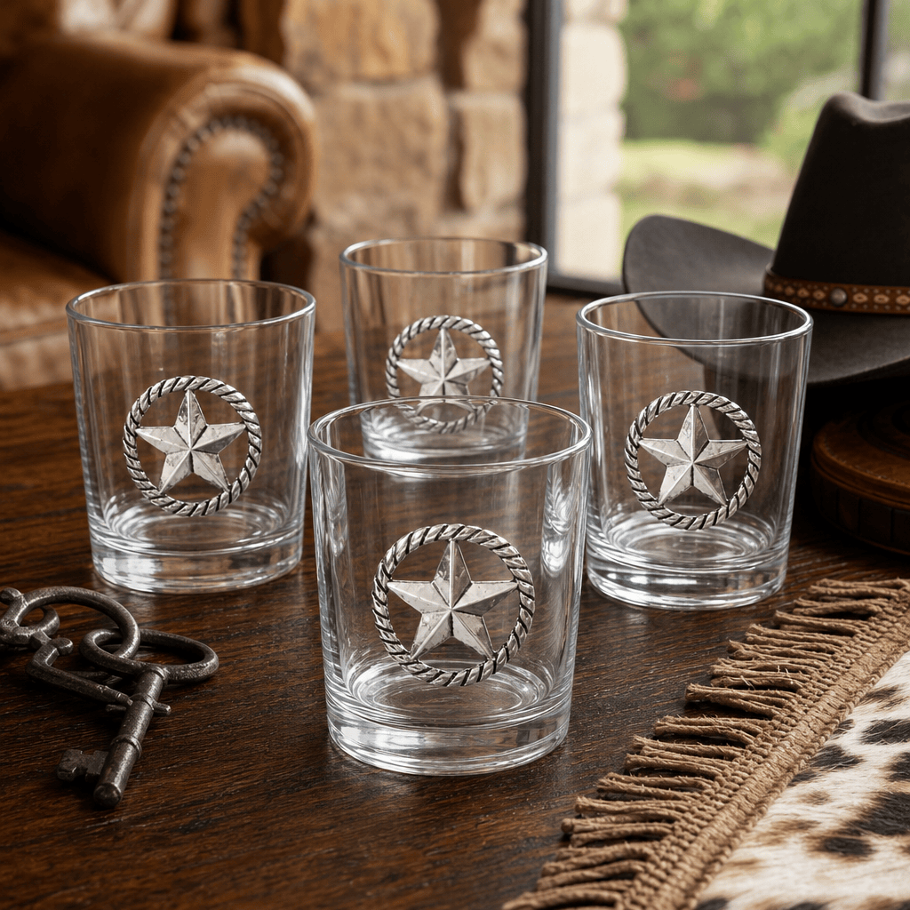 Arthur Court Western Frontier Western Star Bar Glasses Set of 4